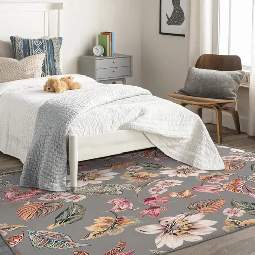 Miniatura 2 de Alfombra botánica pequeña de 2 x 3 pulgadas, alfombra floral, lavable para entrada, dormitorio, sala de estar, alfombra suave antideslizante de pelo