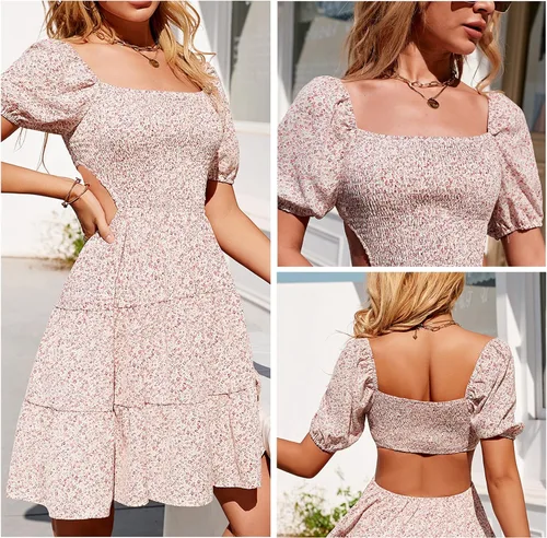 Miniatura 4 de Byinns Vestido corto con cordón para mujer, cuello corazón, vestido vaporoso, manga larga, volantes, lindo vestido de invitada de boda