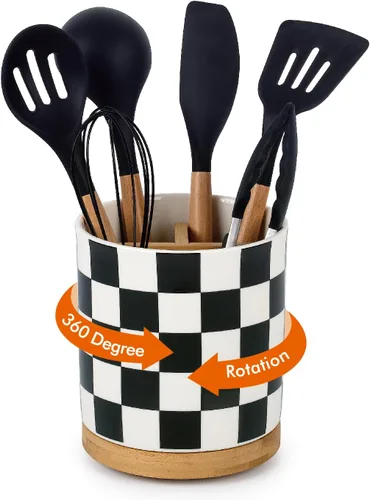 Miniatura 16 de LoeJan Soporte para Utensilios de 3 Compartimentos, Recipiente para Utensilios Extra Grande, Organizador de Utensilios de Cerámica Estable, Juego