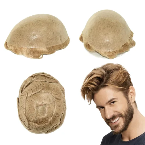 Miniatura 17 de HAIR NATURE Cabello humano Toupee para hombre, sistemas de reemplazo de cabello para hombres, 0.005 in polivinílico anudado festoneado frontal #3