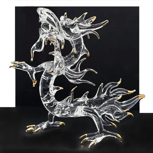 Miniatura 14 de Figura de cristal de dragón asiático chino azul verde oscuro de 2 pulgadas, estatua soplada a mano, decoración de mesa, única coleccionable