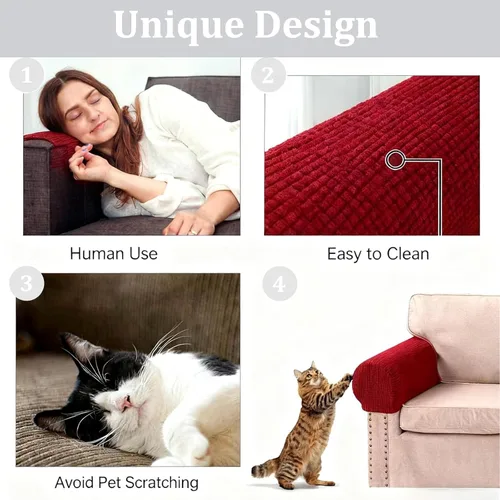 Miniatura 7 de Juego de 2 fundas elásticas para brazos de sofá con bolsillo, fundas extraíbles antideslizantes para reposabrazos para sillón reclinable y sillones