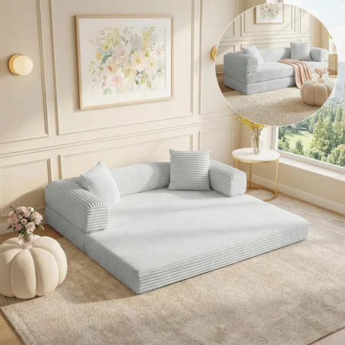 Miniatura 13 de 4-in-1 Convertible Folding Sleeper Sofa Bed, Fold Out Floor Sofa Couch with Fixed-Shape Frame, Cloud Corduroy Foldable Mattress Couch for Living
