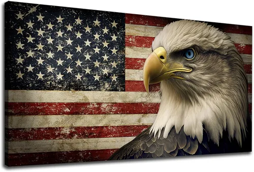 yearainn Lienzo decorativo para pared, diseño de bandera de Estados Unidos con águila para decoración de pared, lienzo patriótico, diseño rústico