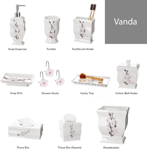 Miniatura 6 de Creative Scents Vanda - Juego de accesorios de baño blanco con flor de cerezo, juego de 4 dispensadores de jabón de baño floral incluye: dispensador