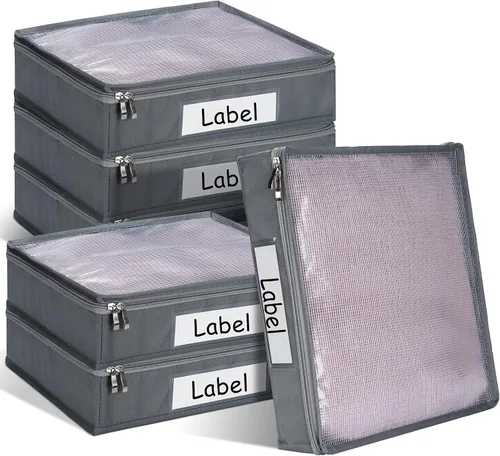 Miniatura 8 de Panelee 6 bolsas de almacenamiento de suéter de 14 x 12 x 3 pulgadas, organizador de suéter con cremallera de fácil deslizamiento, organizador