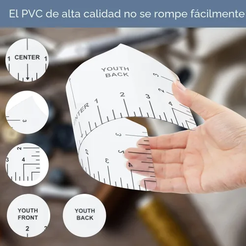 Miniatura 2 de 9 piezas de regla de camiseta guía de vinilo central, cuello en V transparente/regla redonda de PVC para alineación, prensa de calor, niños