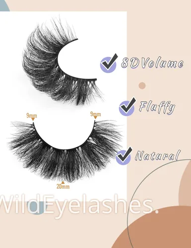 Miniatura 4 de Pestañas de visón esponjosas de aspecto natural, pestañas postizas Wispy de aspecto natural, pestañas completas 8D, pestañas de 20 mm de largo, rizo