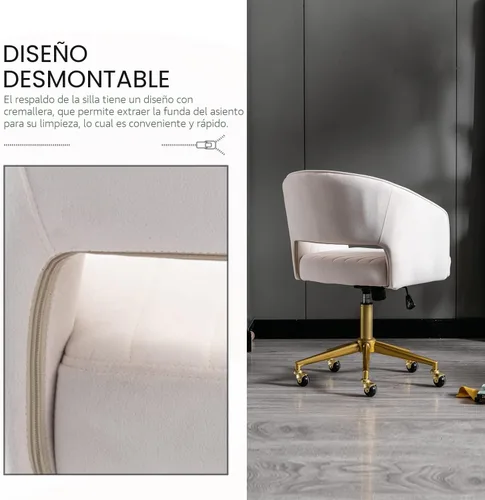 Miniatura 6 de Nrizc Silla de escritorio de oficina de terciopelo, sillas de escritorio tapizadas para oficina en casa con ruedas giratorias ajustables, silla