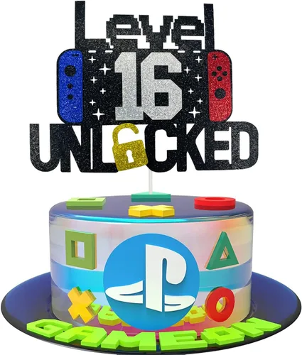 Miniatura 12 de Decoración de pastel de videojuegos de feliz cumpleaños número 11 desbloqueado para niños y niñas de 11 años de edad, decoración de fiesta