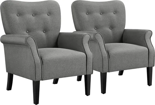 Miniatura 11 de Yaheetech Sillón moderno, silla decorativa de mediados de siglo con patas de madera resistentes y respaldo alto para espacios pequeños, sofá Azul
