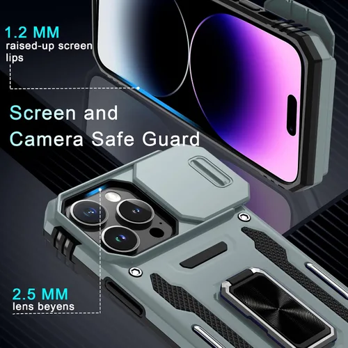 Miniatura 43 de DEERLAMN Funda para iPhone Xs Max con funda deslizante para cámara + protector de pantalla, soporte giratorio de anillo de grado militar a prueba