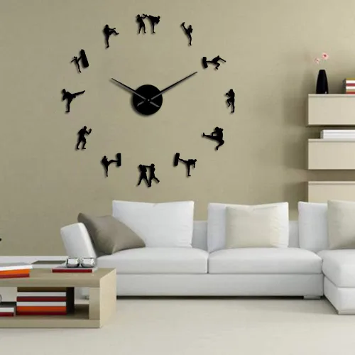 Miniatura 6 de The Geeky Days Arte marcial coreano Figuras de Taekwondo DIY Reloj de pared gigante Kickboxing Karate Guys Pegatinas de pared Decorativo Reloj