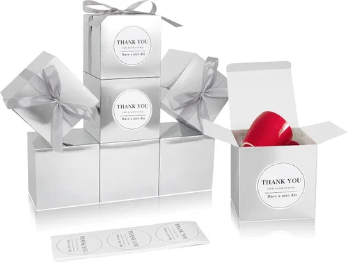 Miniatura 20 de COTOPHER 100 cajas de regalo pequeñas, cajas de regalo de 2 x 2 x 2 pulgadas, cajas de regalo de papel con cintas, caja de dulces para recuerdos