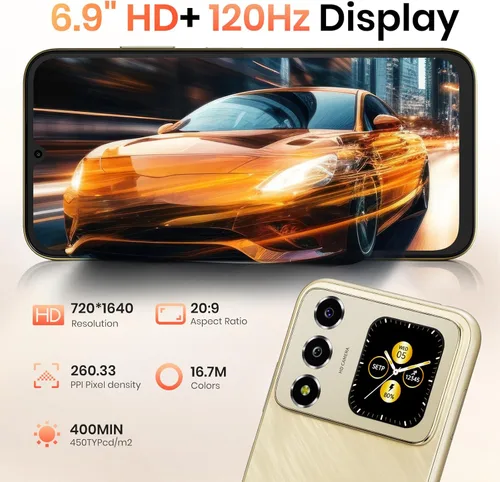 Miniatura 2 de FOSSIBOT Teléfonos celulares S7 Android 16, 16GB+128GB+2TB teléfono desbloqueado, pantalla FHD de 6.9 pulgadas, teléfonos inteligentes de doble