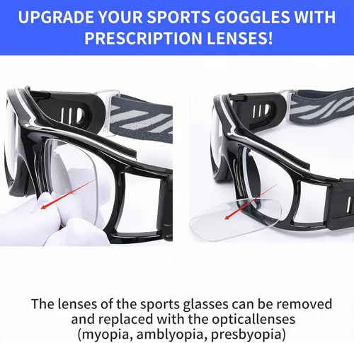 Miniatura 4 de N/A" Gafas deportivas para hombre, para raquetbol, baloncesto, fútbol, gafas protectoras, lentes de choque y colisión, reemplazables Marco negro