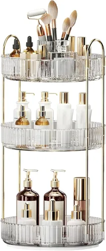 Miniatura 15 de Organizador de maquillaje giratorio de 360°, almacenamiento de maquillaje de gran capacidad, organizador de perfumes de 3 niveles, organizador