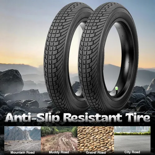 Miniatura 3 de Juego de 1/2 neumáticos gruesos para bicicleta eléctrica de 20 x 4.0 pulgadas, 98-406 30 TPI neumático resistente con banda de rodadura Negro-1