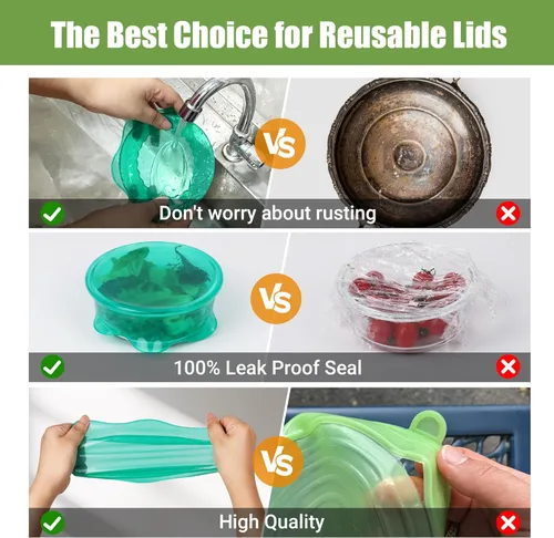 Miniatura 3 de Tapas elásticas de silicona para almacenamiento de alimentos en el refrigerador, fundas elásticas reutilizables para tazas, latas, tarros, Varios