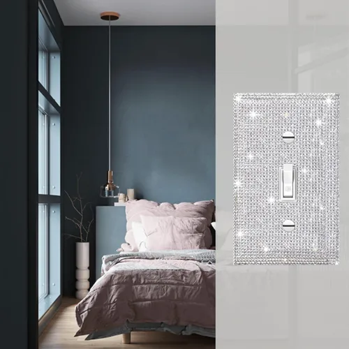 Miniatura 5 de 1 PC Placa de Pared de Diamantes de Imitación Plateados Brillantes Cubierta de Interruptor de Luz Cubiertas de Interruptor Placas de Pared Diamantes