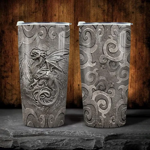 Miniatura 5 de winorax Tumbler de Dragón Estilo Metal Fossil Dragon Lover Vikingo Celta Tumblers de Acero Inoxidable 20oz Aislado Taza de Café de Viaje Regalos