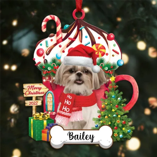 Amantes de los perros de Navidad – Navidad de perros disponibles para muchos perros Shi Tzu – Adorno con forma personalizada, adorno de Navidad –