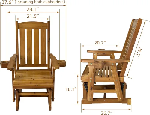 Miniatura 2 de Fortune Candy Planeador de madera para patio para una persona, con respaldo alto y asiento contorneado profundo, madera de abeto maciza, resistente