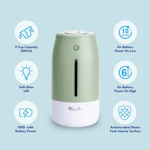 Miniatura 4 de LivePure Humidificadores de niebla fría para dormitorio. Humidificador pequeño para bebés, guardería, plantas, oficina. Humidificador ultrasónico