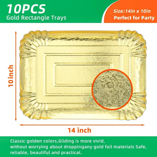 Miniatura 2 de 10 piezas de bandejas rectangulares doradas, de papel de cartón desechable resistente para platos, para elegante mesa de postres, exhibición