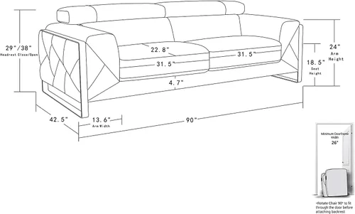 Miniatura 6 de BlackJack Furniture Gianni - Sofá de cuero italiano de grano superior con reposacabezas ajustables de 9 posiciones, patrón geométrico contemporáneo