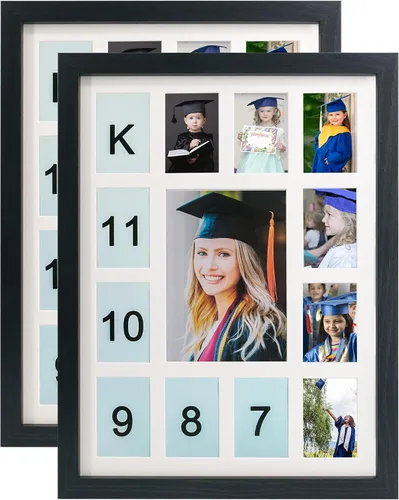 Miniatura 9 de GMFrames Marco de fotos para días escolares K-12 años escolares, collage de fotos de graduación, marco negro con paspartú, muestra una foto de 5 x 7