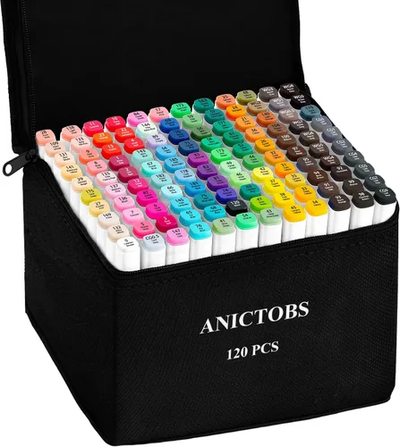 Marcadores de alcohol de 120 colores con soporte base, marcadores de dibujo artístico, perfectos para estudiantes, niños y adultos, cómics, bocetos,