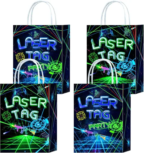 16 bolsas de regalo con etiqueta láser para suministros de fiesta de cumpleaños con etiquetas láser, aperitivos de regalo de etiquetas láser, bolsas