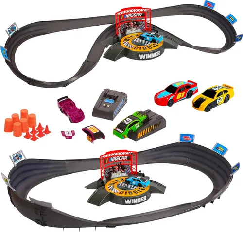 Miniatura 4 de Juego de pistas de carreras de coches de ranura NASCAR Crash Circuit Short Track 2 autos eléctricos con Cargadores Flash Pistas de carreras