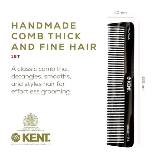 Miniatura 4 de Kent 16T-16TG Peine de dientes finos y dientes anchos para aseo diario, peine de peinado hecho a mano para todo tipo de cabello, peines para peinar