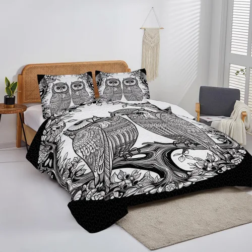 Miniatura 4 de Juego de edredón personalizado con patrón de búho, increíbles edredones de búhos tamaño queen, juegos de edredón individual para niñas, ropa de cama