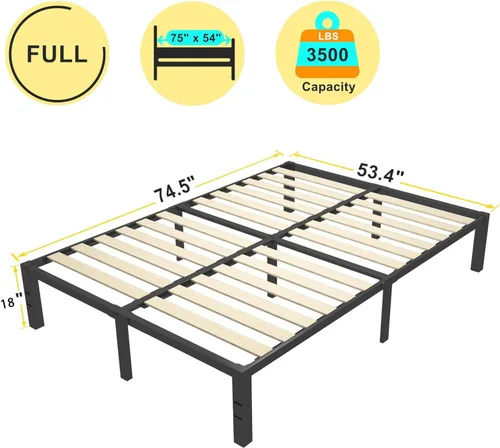Miniatura 3 de ROIL - Base de cama de 18 pulgadas tamaño matrimonial con listones de madera - Capacidad de carga de 3500 libras, sin necesidad de somier, con topes