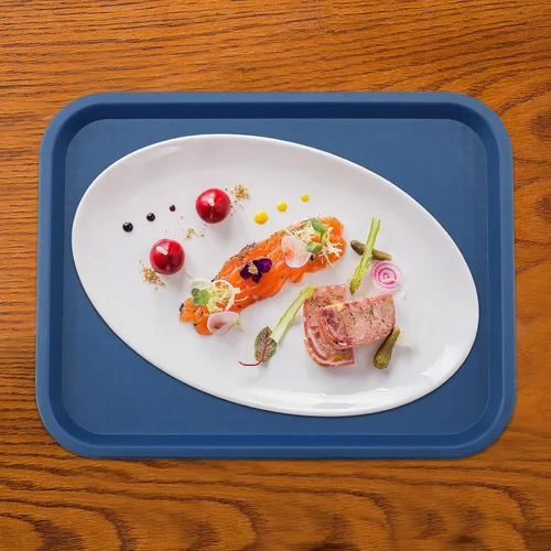 Miniatura 6 de Paquete de 5 bandejas azules de comida rápida de 13.8 x 10.6 pulgadas, bandejas rectangulares grandes para servir restaurante, bandejas de plástico
