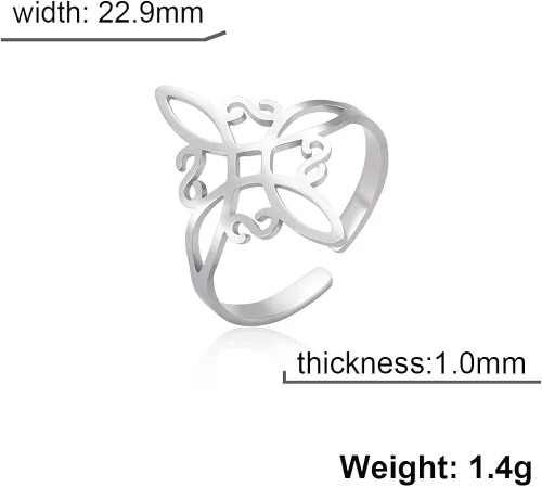 Miniatura 2 de Fuqimanman2020 Conjunto de collar de anillo de nudo de bruja de acero inoxidable ajustable, brujería celta, nudo de amor, anillo abierto, anillo