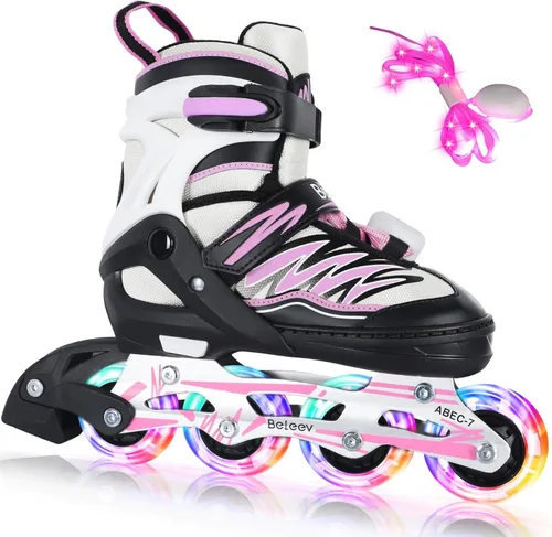 Miniatura 7 de BELEEV Patines en línea con ruedas iluminadas y cordones, cuchillas ajustables de 4 tallas para niños, niños y niñas de 5-8, 8-12, 6-12, patines