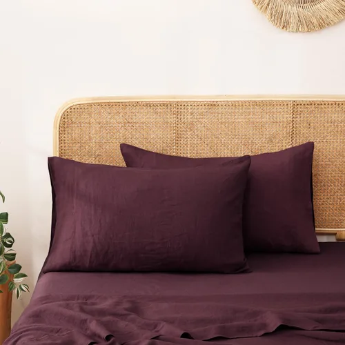 Miniatura 8 de S VICTORY SYMBOL Juego de 2 fundas de almohada de lino 100% a rayas, hilo de lino orgánico natural francés teñido en beige a rayas, King 20"x40