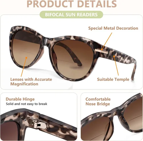 Miniatura 4 de EASY READ Pack de 2 lentes de sol bifocales para leer para mujer, lentes de sol modernos con protección UV400