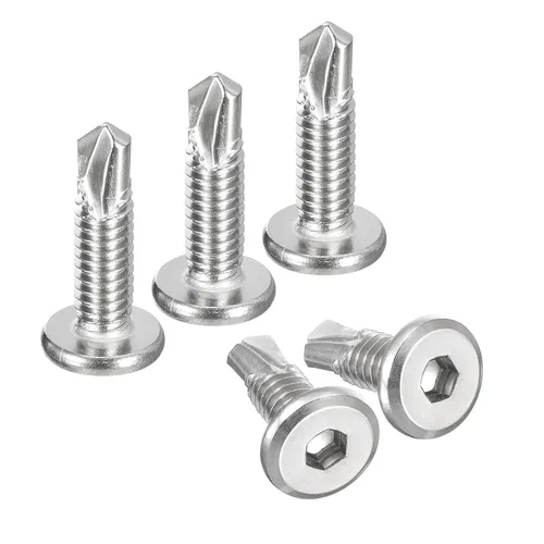Miniatura 14 de uxcell Tornillos Autorroscantes de Hexágono Interior, 1/4 x 1-5/8" Tornillo de Perforación de Cabeza Plana de Chapa de Acero Inoxidable 410, 100