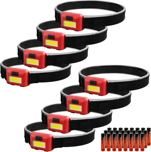 Miniatura 9 de Paquete de 8 faros LED para adultos y niños, 1.1 onzas/1.09 oz, lámpara de inundación COB ultra brillante con 3 modos, 24 pilas AAA, linterna