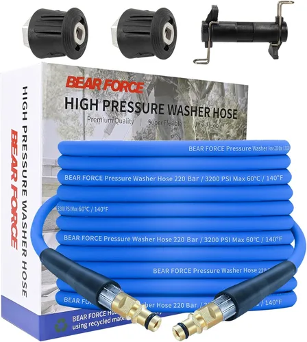 Miniatura 13 de BEAR FORCE Manguera de lavado de alta presión flexible suave con conexión de latón M22-14/0.591 in 1/4 pulgadas x 32 pies y 2900 PSI, manguera