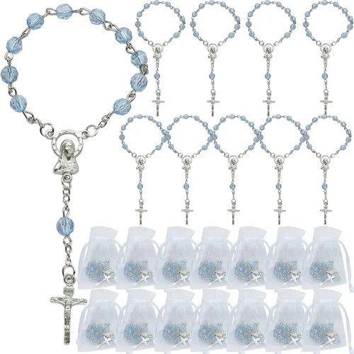 Acrílico Mini Rosario Favor para Niño Azul (24 PCS) - Bautismo Comunión Recuerditos De Bautismo Bautizo, Decenarios,