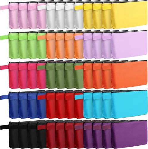 Miniatura 12 de Reginary Bolsa de maquillaje de lona a granel, bolsa de cosméticos de viaje versátil en blanco con cremallera para mujer, bolso de manualidades