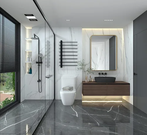 Miniatura 3 de ANDY STAR - Espejo de latón para baño, espejo rectangular redondeado de 22x30 pulgadas con marco de metal cepillado dorado, espejo de tocador