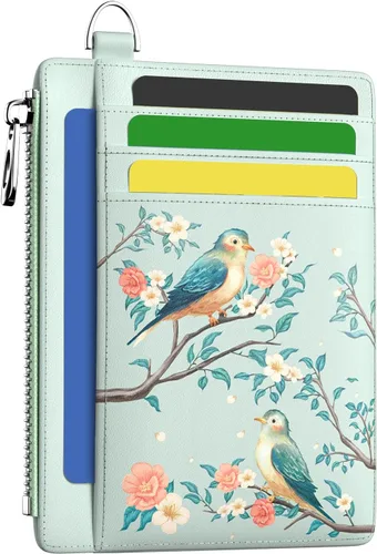Miniatura 42 de Hancynir Cartera delgada para mujer con soporte para tarjetas de crédito RFID, pequeña mini funda para tarjetas con bolsillo frontal de PU, cartera