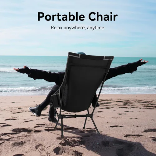 Miniatura 7 de TOBTOS Silla de camping portátil de respaldo alto, soporta 440 libras, silla plegable ultraligera con soporte para la cabeza, silla de mochilero